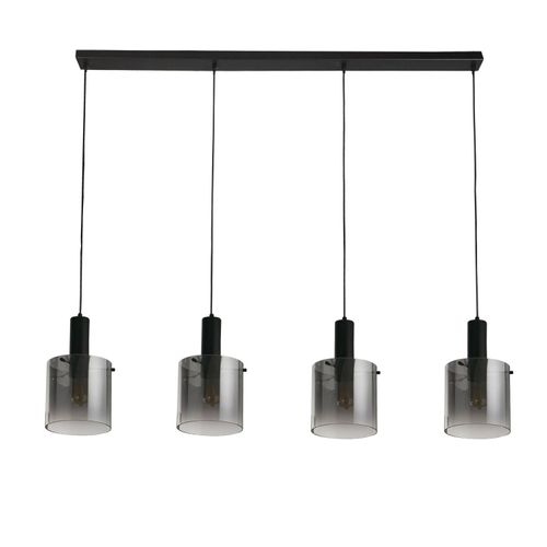 Hängeleuchte Metall Rauchglas E27 H: max. 150 cm Schwarz Rauchgrau 4-flammig länglich Retro
