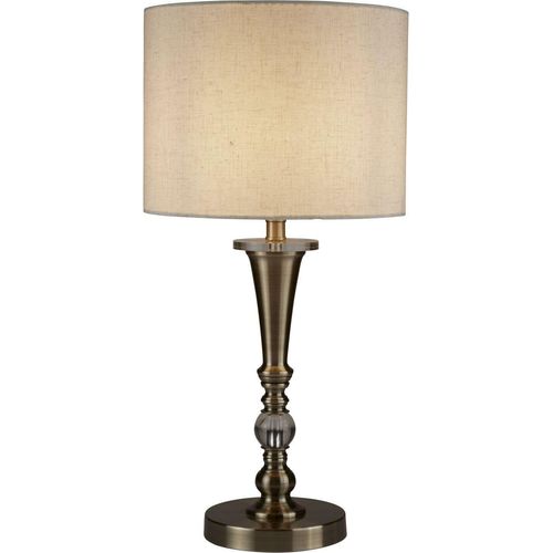 Tischleuchte Metall Stoff E27 Ø 30 cm rund 62 cm in Messing Antik Natur Klassisch