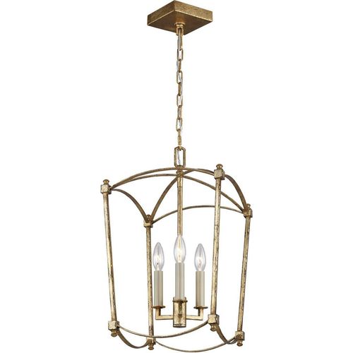 Hängelampe Metall 30,5 cm breit H: max. 217 cm in Antikgold E14 3-flammig Vintage Frame Schirm Pendelleuchte