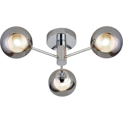 Deckenlampe Rauchglas Metall G9 B: 42 cm Chrom Rauchgrau 3-flammig Kugelschirm Retro