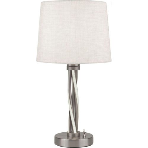 Tischleuchte Stoff Metall E27 Ø 26 cm rund 47 cm hoch in Silber matt Elfenbein Modern