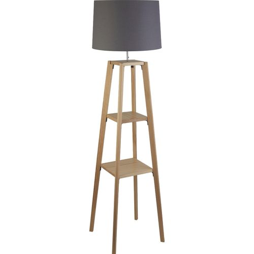 Stehlampe Metall Stoff E27 152 cm hoch Dreibein Holz hell Grau Modern