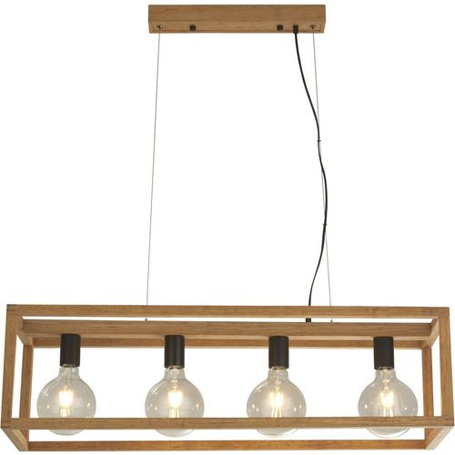 Pendelleuchte Holz Metall E27 H: max. 120 cm Natur Schwarz 4-flammig länglich Modern Hängelampe