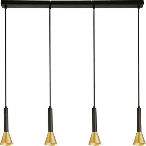 Pendelleuchte Metall H: max. 150 cm in Schwarz Gold GU10 4-flammig länglich Retro Hängeleuchte