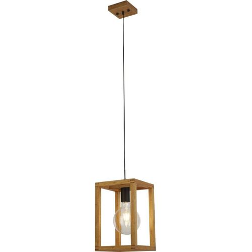 Pendelleuchte Metall Holz 20 cm breit H: max. 120 cm Natur Schwarz E27 quadratisch Modern Hängelampe