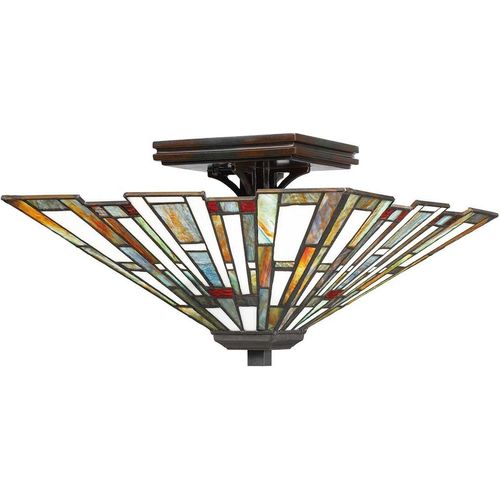 Deckenlampe Metall Glas 36,7 cm breit in Bronze Antik Bunt 2-flammig Tiffany Stil