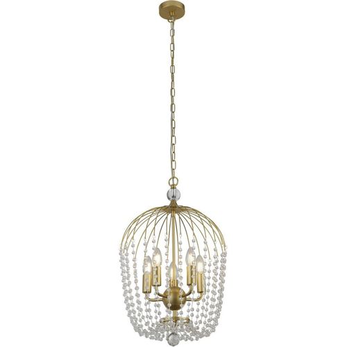 Pendelleuchte Metall Ø 36 cm H: max. 150 cm in Gold E14 rund Modern Kristall Hängelampe
