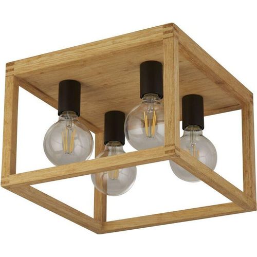 Deckenleuchte Metall Holz 36 cm breit Natur Schwarz E27 4-flammig quadratisch Modern Deckenlampe