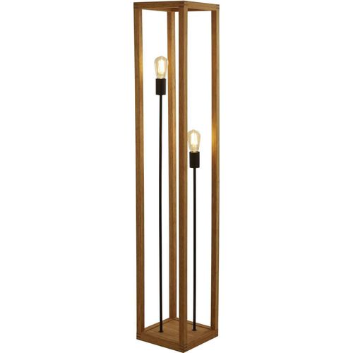 Stehleuchte Metall Holz E27 140 cm Natur Schwarz 2-flammig eckig Modern Stehlampe