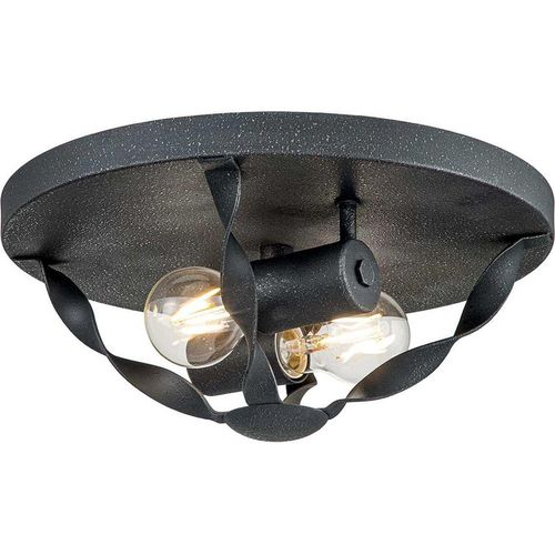 Deckenlampe Metall rund D: 33 cm Graue Esche E27 2-flammig Rustikal Deckenleuchte