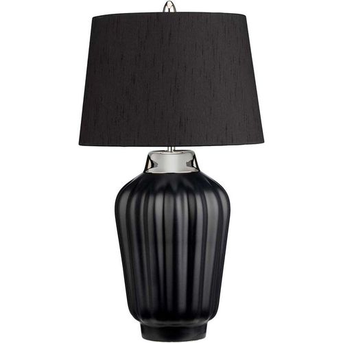 Nachttischlampe Keramik Stoff 56,2 cm hoch in Schwarz Silber Nickel poliert E27 rund Klassisch Tischleuchte