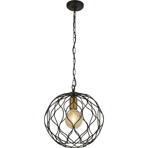 Pendelleuchte Metall E27 Ø 31,5 cm H: max. 120 cm in Schwarz Gold rund Kugelschirm Retro Drahtschirm
