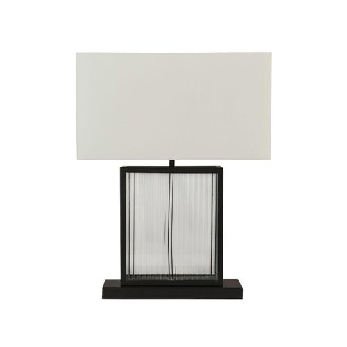 Tischlampe Metall Stoff 53 cm hoch Schwarz matt Weiß E27 eckig Art Déco Tischleuchte