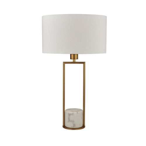 Tischleuchte Metall Stoff E27 rund D: 35 cm 62 cm hoch in Gold Weiß Modern