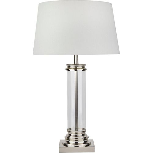 Nachttischlampe Metall Stoff 63 cm in Silber matt Weiß E27 Jugendstil