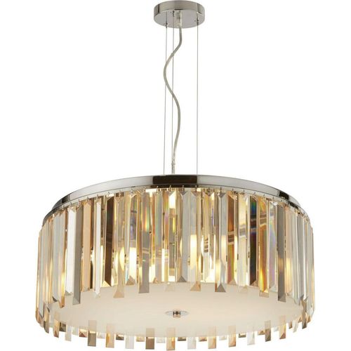 Pendelleuchte Metall Rauchglas E14 Ø 60 cm rund H: max. 150 cm Chrom Rauchgrau Bernstein Art Déco Kristall