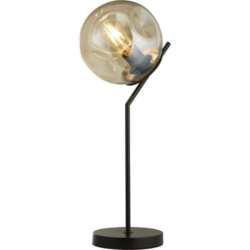 Tischleuchte Metall Rauchglas E27 57 cm Schwarz Champagner Kugel Schirm Retro