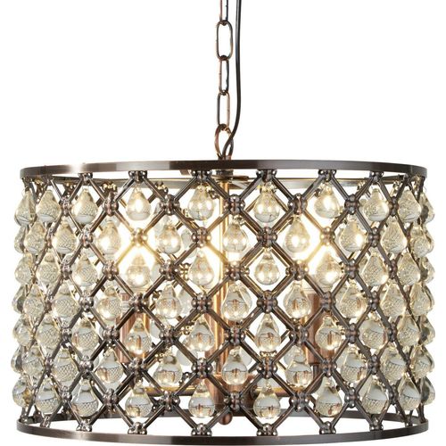 Pendelleuchte Metall E14 rund D: 38 cm H: max. 120 cm in Kupfer antik 3-flammig Modern