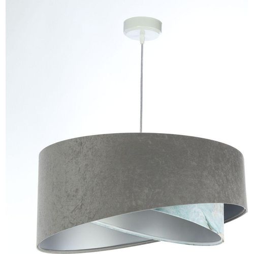Hängelampe Stoff Metall E27 Ø 50 cm rund H: max. 102 cm in Weiß Grau Hellblau marmoriert Silber Modern Pendelleuchte