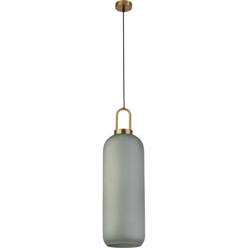 Pendelleuchte Metall Rauchglas E27 rund Ø 15 cm H: max. 120 cm in Messing Weiß geätzt Modern