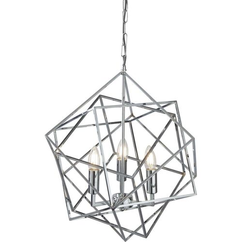 Hängeleuchte Metall B: 48 cm H: max. 120 cm Chrom E14 3-flammig Modern Drahtschirm Pendelleuchte