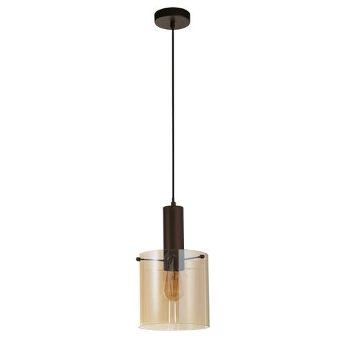 Hängeleuchte Metall Rauchglas rund Ø 20 cm H: max. 120 cm Braun Bernstein E27 Retro Pendelleuchte