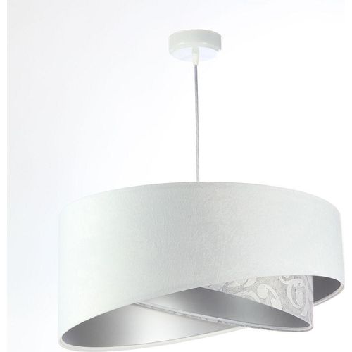 Pendelleuchte Stoff D: 50 cm H: max. 102 cm in Weiß Grau (Barock) Silber E27 rund Modern Hängelampe