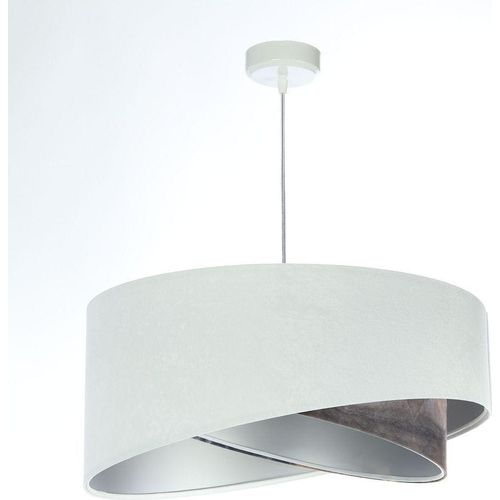 Hängelampe Stoff Ø 50 cm rund H: max. 102 cm in Weiß Grau marmoriert Silber E27 Modern Pendelleuchte