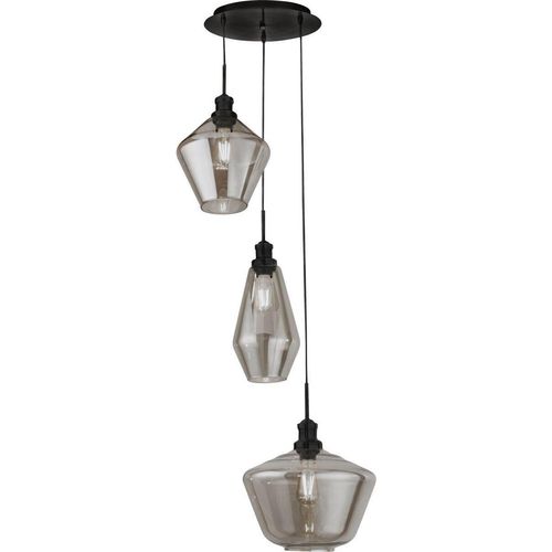 Pendelleuchte Rauchglas Metall E27 Ø 51 cm rund H: max. 150 cm Schwarz Rauchgrau 3-flammig Modern