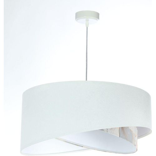 Pendelleuchte Stoff rund D: 50 cm H: max. 102 cm Weiß Creme (Abstrakt-Floral Print) E27 Modern Hängelampe