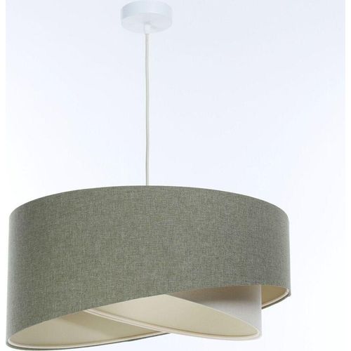 Hängelampe Stoff E27 D: 60 cm rund H: max. 95 cm Weiß Grün Creme Modern Hängeleuchte