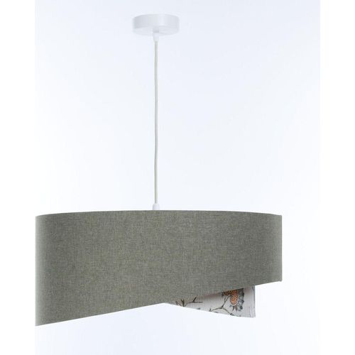 Pendelleuchte Stoff E27 rund D: 50 cm H: max. 93 cm Weiß Grün Weiß Floral Modern Hängeleuchte Hängelampe