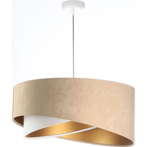 Pendelleuchte Stoff Metall E27 Ø 50 cm H: max. 102 cm in Weiß Beige Gold rund Modern Hängelampe