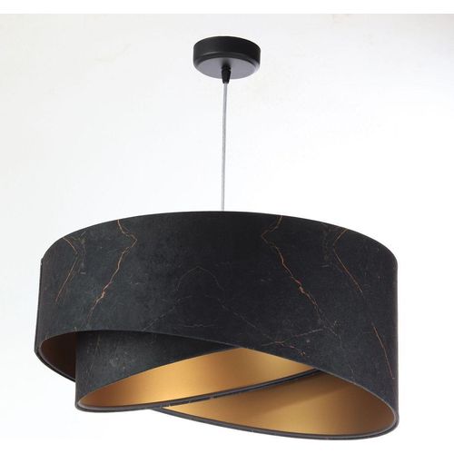 Hängelampe Stoff E27 D: 50 cm H: max. 102 cm in Weiß Schwarz marmoriert Gold rund Modern Pendelleuchte