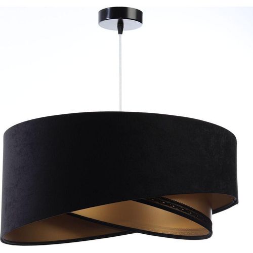 Hängeleuchte Stoff E27 Ø 50 cm H: max. 102 cm in Schwarz Gold rund Modern Pendelleuchte Hängelampe