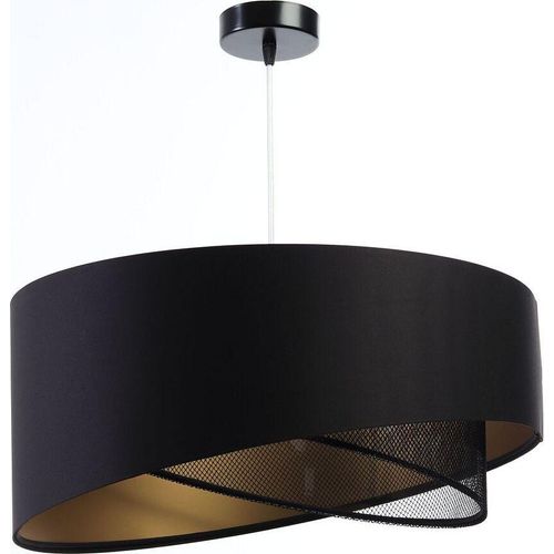 Hängelampe Stoff E27 Ø 50 cm H: max. 102 cm in Schwarz Gold rund Modern Hängeleuchte