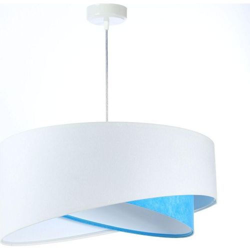 Hängeleuchte Stoff Ø 50 cm rund H: max. 102 cm Weiß Blau E27 Modern Hängelampe