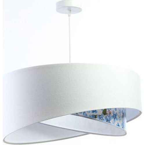 Hängelampe Stoff E27 D: 50 cm rund H: max. 102 cm Weiß Hellblau (Blumen Print) Modern Pendelleuchte