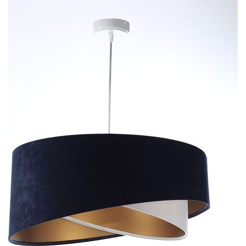 Pendelleuchte Stoff Ø 50 cm H: max. 102 cm in Weiß Marineblau Gold E27 rund Modern Hängelampe