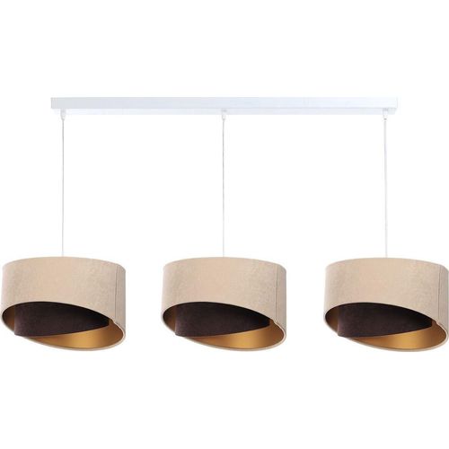 Hängeleuchte Stoff E27 H: max. 94 cm in Weiß Beige Braun Gold 3-flammig länglich Modern Hängelampe