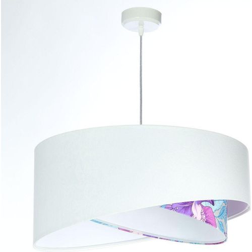 Hängeleuchte Stoff D: 50 cm H: max. 102 cm Weiß Lila (Blumen Print) E27 rund Modern Hängelampe