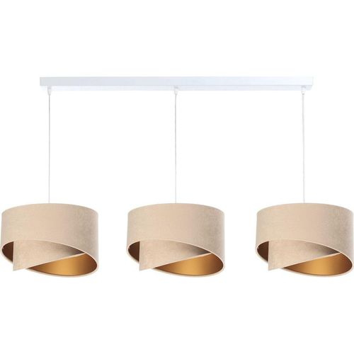 Hängelampe Stoff E27 H: max. 94 cm in Weiß Beige Gold 3-flammig länglich Modern Hängeleuchte