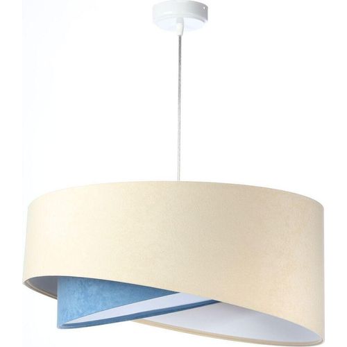 Hängeleuchte Stoff E27 D: 50 cm H: max. 102 cm Weiß Creme Blau rund Modern Pendelleuchte Hängelampe