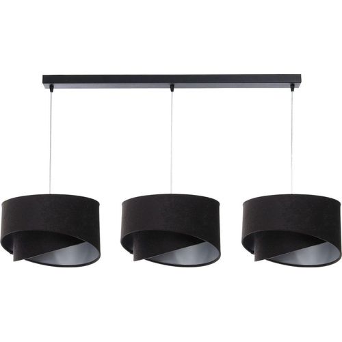 Hängelampe Stoff E27 H: max. 94 cm in Schwarz Silber 3-flammig länglich Modern Hängeleuchte