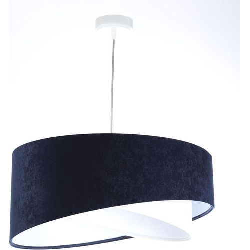 Hängelampe Stoff rund Ø 50 cm H: max. 102 cm Weiß Marineblau E27 Modern Pendelleuchte