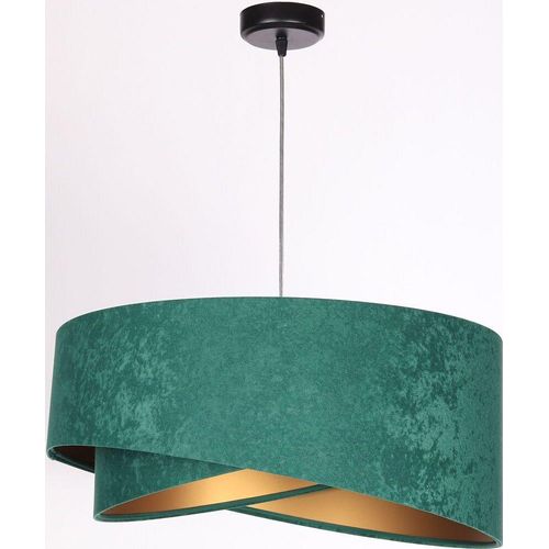 Pendelleuchte Stoff E27 Ø 50 cm H: max. 102 cm in Schwarz Flaschengrün Gold rund Modern Hängeleuchte Hängelampe