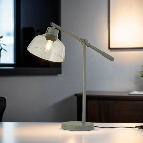Schreibtischlampe Glas Metall E27 56 cm Grau Vintage Design Tischleuchte