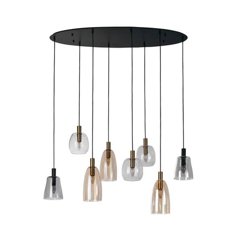Hängelampe Metall Rauchglas H: max. 140 cm Schwarz Bernstein Rauchgrau E14 rund Vintage Pendelleuchte