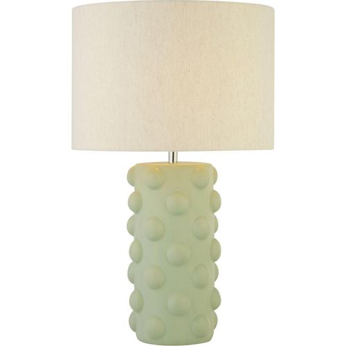 Nachttischlampe Keramik Stoff Ø 33 cm rund 54 cm hoch Salbei Natur E14 Retro Keramikleuchte