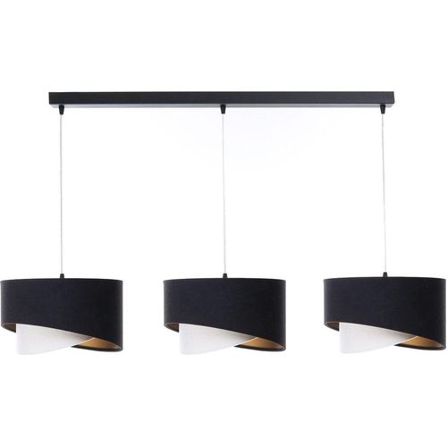 Hängeleuchte Stoff E27 H: max. 94 cm in Schwarz Weiß Gold 3-flammig länglich Modern Hängelampe